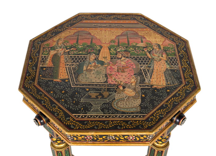 Giner y Colomer Mesa Auxiliar Octogonal de Madera de Mango Pintada a Mano Estilo Indio Giner y Colomer Mesa Auxiliar Octogonal de Madera de Mango Pintada a Mano Estilo Indio