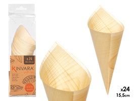 Kinvara Set 24 Conos Madera Pequeños Marrón 7.5 x 6.5 x 25.5 cm (Set de 18)