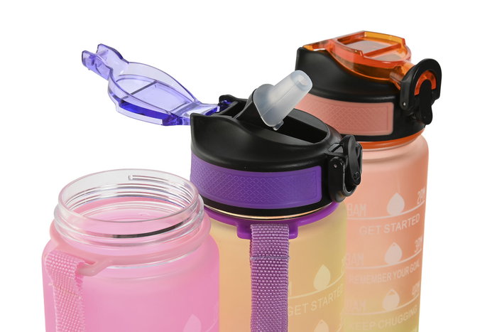 DKD Home Decor Botella de Agua Reutilizable 1L PP y PET Colores Rosa, Naranja, Lila, Apta Lavavajillas (6 Unidades)