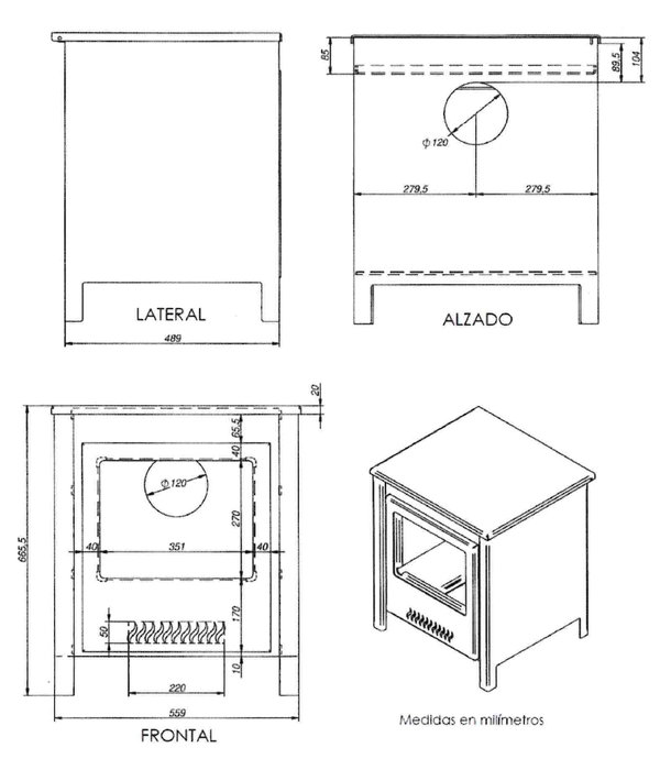 ECO ALCARRIA Estufa de leña de acero con tapa calientaplato 13 KW 120Ø