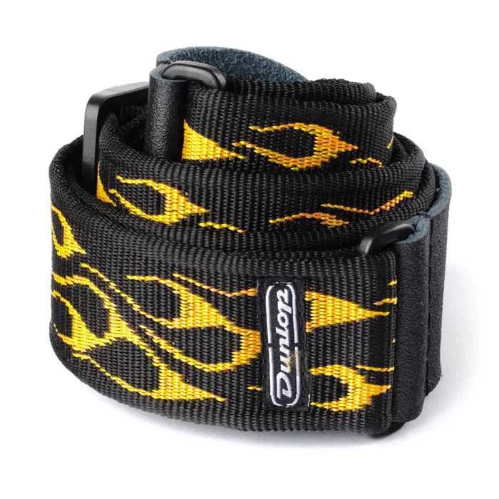 Dunlop Correa para Guitarra/Bajo Jacquard Poly 2" Amarillo Flameado D-38 Longitud Extra