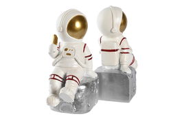 DKD Home Decor Sujetalibros Astronauta Blanco Negro Set de 2 Unidades 8.3 x 18.5 x 26 cm