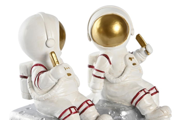 DKD Home Decor Sujetalibros Astronauta Blanco Negro Set de 2 Unidades 8.3 x 18.5 x 26 cm
