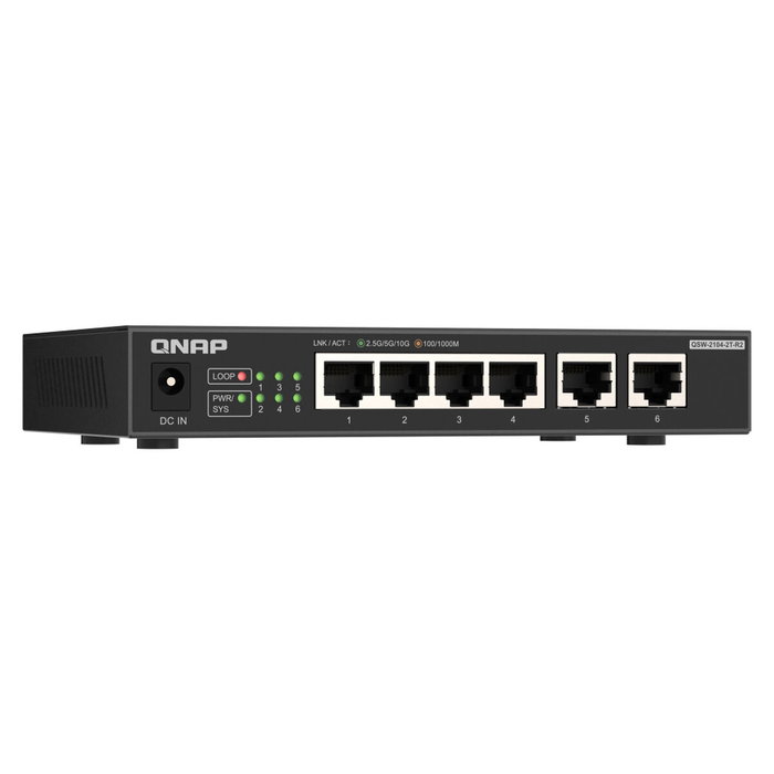 QNAP QSW-2104-2T-R2 Switch de Escritorio Negro con 2 puertos 10GbE y 4 puertos 2.5GbE
