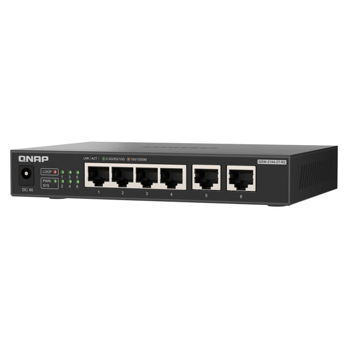 QNAP QSW-2104-2T-R2 Switch de Escritorio Negro con 2 puertos 10GbE y 4 puertos 2.5GbE