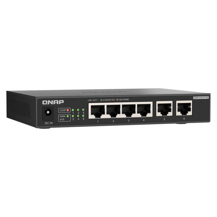 QNAP QSW-2104-2T-R2 Switch de Escritorio Negro con 2 puertos 10GbE y 4 puertos 2.5GbE