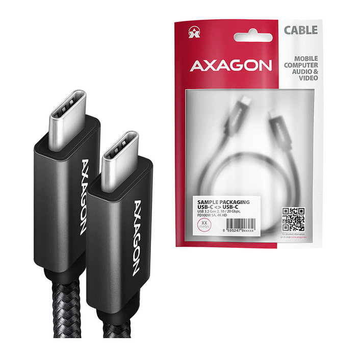 Axagon BUCM32-CM20AB Cable USB-C 3.2 Gen 2 a USB-C 3.2 Gen 2, 2m, negro