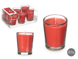 Acorde Set 6 Velas Vaso Vidrio Frutos Rojos 16x11x6.5 cm (Set de 12)