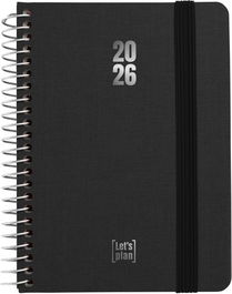 Agenda Anual (2026) Grafoplas Fancy Espiral Tapa Extradura Con Goma A6 150X120 S/V Negro