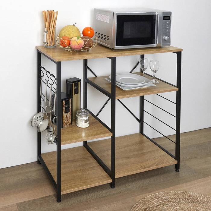 Home Deco Factory Mueble Almacenaje Adicional Colección Industriel Stan Acero y Madera 90x40 cm