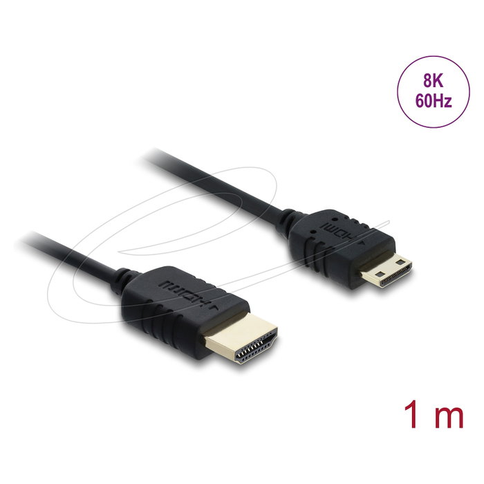 DeLOCK 81684 Cable HDMI Mini 1 m - HDMI A a HDMI C, 8K 60 Hz, 48 Gbit/s, 3D, Dolby Vision, eARC, Oro, Negro