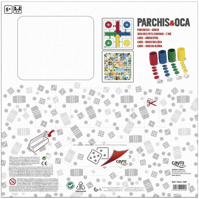 Cayro Tablero Parchís y Oca de Madera con Accesorios 40x40 cm
