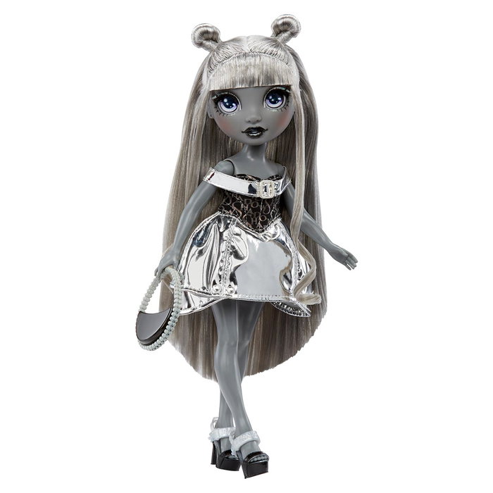 MGA Muñeca Shadow High - Luna Madison 570592, diseño único con vestido gris metálico, pelo liso con moños