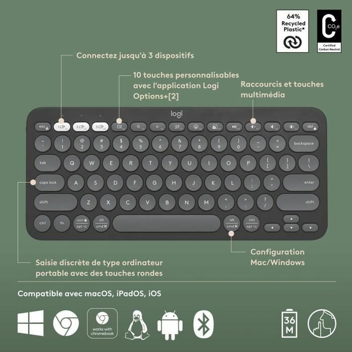 Logitech Pebble Keys 2 M380s Teclado inalámbrico Bluetooth Grafito Logitech Pebble Keys 2 M380s Teclado inalámbrico Bluetooth Grafito