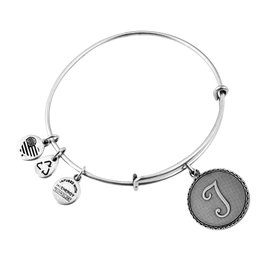 Alex And Ani Pulsera de Metal con Letra T - Gris