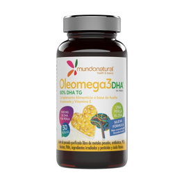 Mundo Natural Oleomega 3 80% DHA 30 Cápsulas de 1g - Complemento Alimenticio con Omega 3