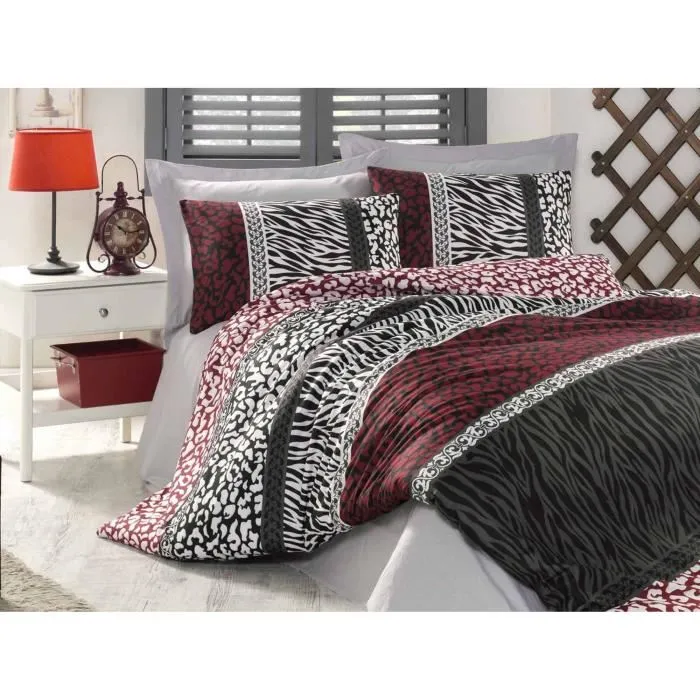 Juego de cama 220x240 cm 2 fundas almohada 60x60 cm 100% algodón reforzado Rojo ASI8681875492156
