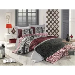 Juego de cama 220x240 cm 2 fundas almohada 60x60 cm 100% algodón reforzado Rojo ASI8681875492156