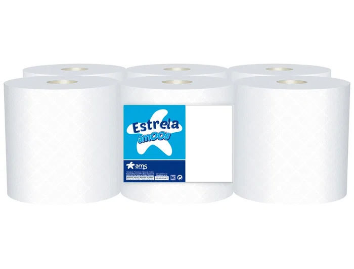 Amoos Papel Secamanos de Celulosa 2 Capas, 192 mm x 130 m, Paquete de 6 Rollos