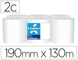 Amoos Papel Secamanos de Celulosa 2 Capas, 192 mm x 130 m, Paquete de 6 Rollos