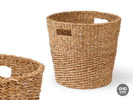 Giftdecor Cesto Cónico con Asas 40 cm Diámetro, 36 cm Alto, Marrón, Alga de Mar (Set de 2)
