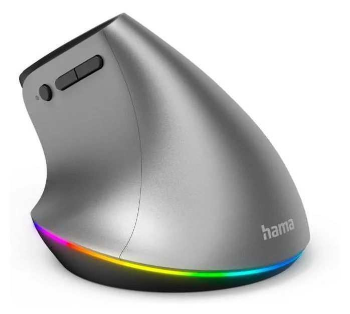 Hama EMW-700 Ratón Vertical Ergonómico Inalámbrico Triple Conexión Bluetooth y 2,4 GHz con Carga USB-C y RGB Antracita