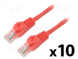 Lanberg Pack de 10 Patchcord Cat.6 UTP 1,5m Rojo Fluke Passed