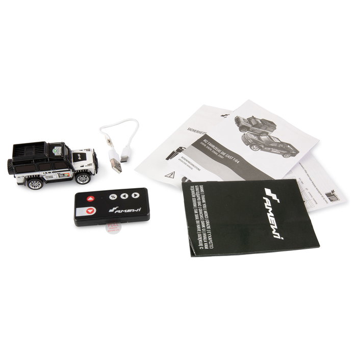 AMEWI 22678 Coche Todoterreno RC Die Cast 1:64 Metal Blanco, 2.4 GHz RTR con Batería Recargable, para +6 Años