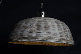 DKD Home Decor Lámpara de Techo Mediterráneo Blanco Plateado Ratán Metal 80 x 47 x 80 cm