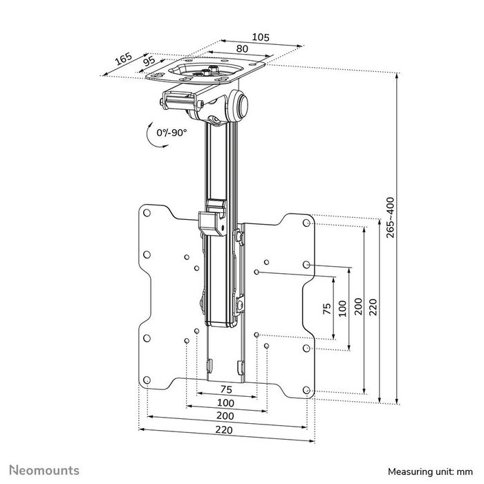Newstar FPMA-C020BLACK Soporte de techo giratorio e inclinable para 1 pantalla de 10" a 40" Newstar FPMA-C020BLACK Soporte de techo giratorio e inclinable para 1 pantalla de 10" a 40"
