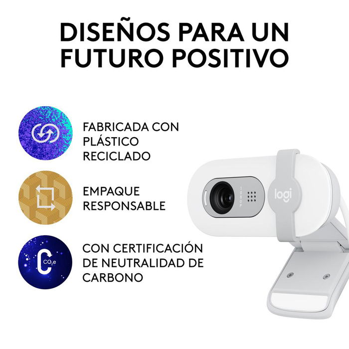Logitech Brio 100 Cámara Web USB Full HD 1080p 30 fps, Micrófono Omnidireccional, Tapa de Privacidad, Campo de Visión 58°, Blanco
