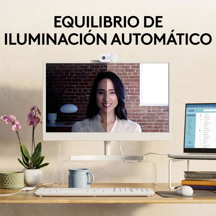 Logitech Brio 100 Cámara Web USB Full HD 1080p 30 fps, Micrófono Omnidireccional, Tapa de Privacidad, Campo de Visión 58°, Blanco