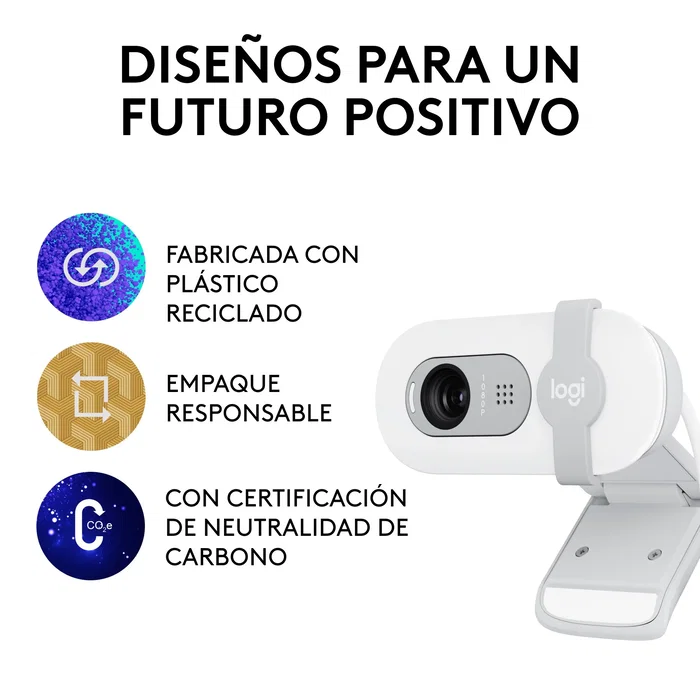 Logitech Brio 100 Webcam Full HD 1080p 2 MP USB con Micrófono Integrado y Tapa de Privacidad - Blanco (960-001617)