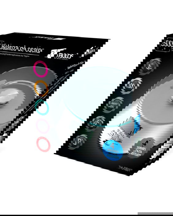 Thulos Báscula de Cocina Digital Th-DS8001, Vidrio Templado, Capacidad 5 kg/1 g, Función TARA y Autoapagado