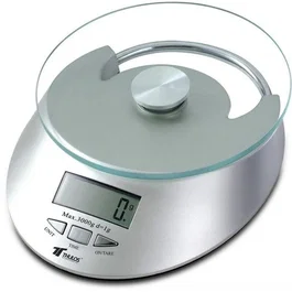 THOMAS TH DS8001 Báscula de Cocina Digital con Plataforma de Vidrio Templado, Capacidad Máxima 5kg y Precisión de 1g