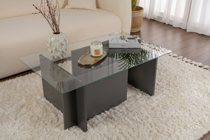 Nordure Vetrino Mesa de Centro Antracita Cristal Templado 105x65x40cm