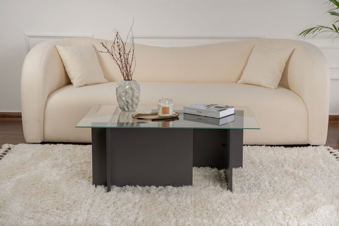 Nordure Vetrino Mesa de Centro Antracita Cristal Templado 105x65x40cm
