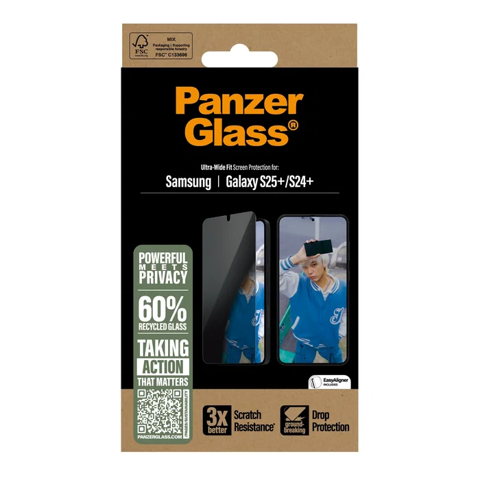 PanzerGlass Protector de Pantalla Privacidad Cristal Templado para Samsung Galaxy S25+ y S24+ Ultra-Wide Fit, 1 Pieza - Resistente a Golpes y Rayones