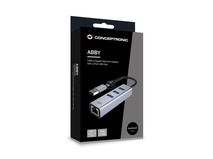 Conceptronic ABBY25G Adaptador de Red USB-C/A y Concentrador de 3 Puertos USB 3.2