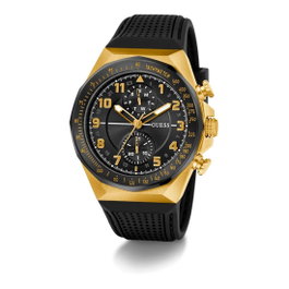 Guess GW0902G1 Reloj para Hombre con Caja Dorada y Correa Negra