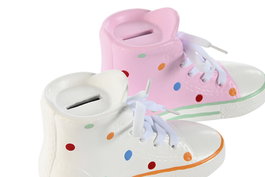 DKD Home Decor Hucha Zapatilla para Niños Rosa Blanco Gres 7 x 10 x 18 cm (2 Unidades)