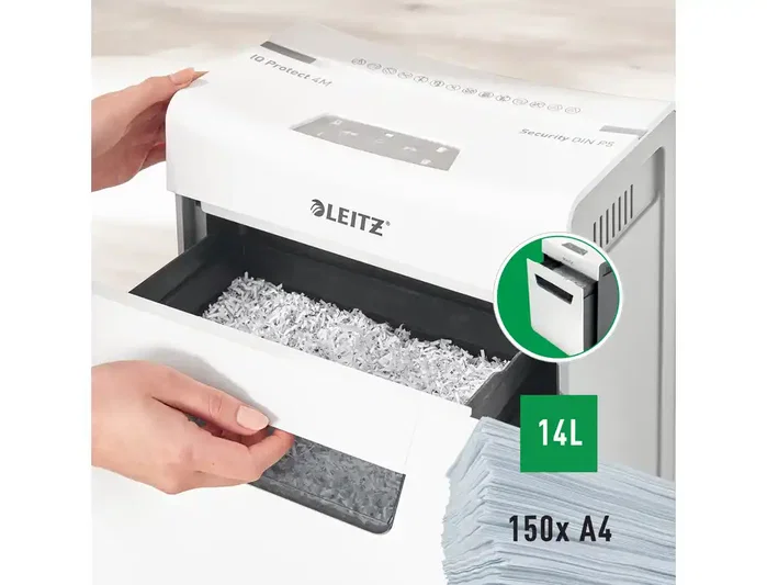 Leitz IQ Protect Premium Destructora de documentos 4 hojas P5 con papelera extraíble blanco/plata