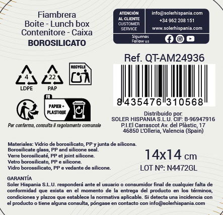 Ambare Fiambrera Cuadrada Hermética 14 cm x 14 cm 550 cc (12 Unidades)