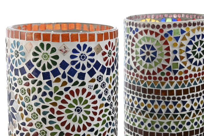 DKD Home Decor Lámpara de Sobremesa de Cristal Multicolor Mosaic Verano (Pack de 2)身