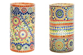 DKD Home Decor Lámpara de Sobremesa de Cristal Multicolor Mosaic Verano (Pack de 2)身