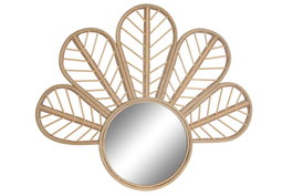DKD Home Decor Espejo de Ratán con Detalles de Flor Marrón