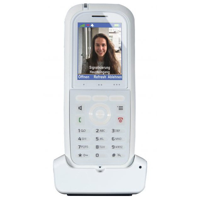 AGFEO DECT 77 IP Teléfono IP Inalámbrico Blanco, Base DECT, Alcance 300m, Agenda 249 Contactos, Pantalla 2", IP65