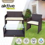 Aktive Conjunto Sofá (108x59x76 cm), 2 Sillones (59x76 cm) y Mesa (85x45x41 cm) Acero, Ratán, Cristal y Poliéster