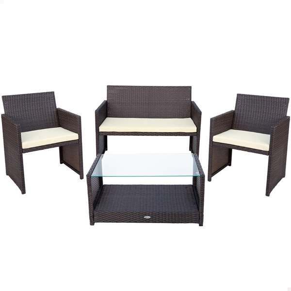 Aktive Conjunto Sofá (108x59x76 cm), 2 Sillones (59x76 cm) y Mesa (85x45x41 cm) Acero, Ratán, Cristal y Poliéster Aktive Conjunto Sofá (108x59x76 cm), 2 Sillones (59x76 cm) y Mesa (85x45x41 cm) Acero, Ratán, Cristal y Poliéster