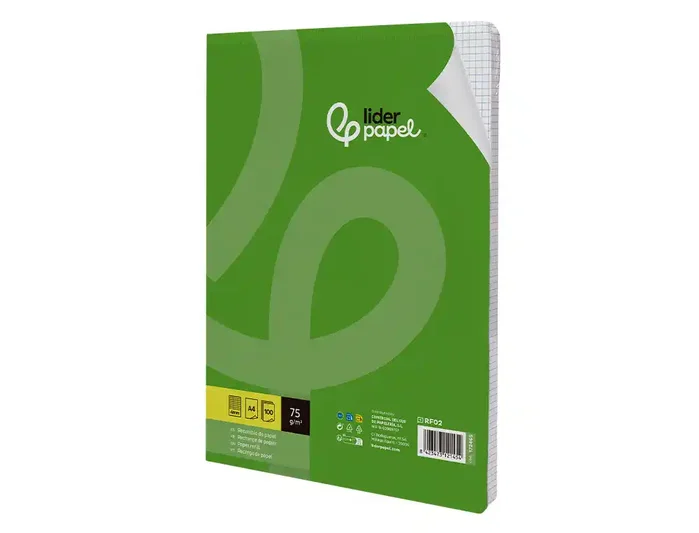 Liderpapel Recambio A4 100 Hojas 75gr Cuadro 4mm con Margen sin Taladros Din A4